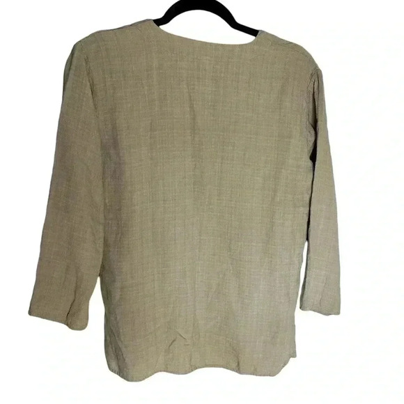 Eileen Fisher Tan Linen Blend Long Sleeve Button Up Blouse Womens Lagenlook PS - Picture 4 of 6